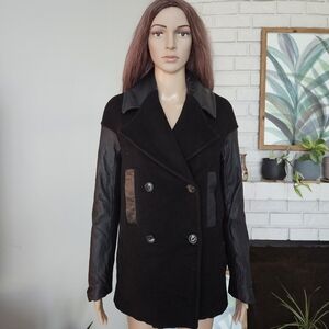 Danier wool  pea coat black double breasted leather